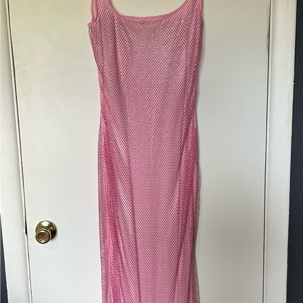Pink Mesh Rhinestone Dress